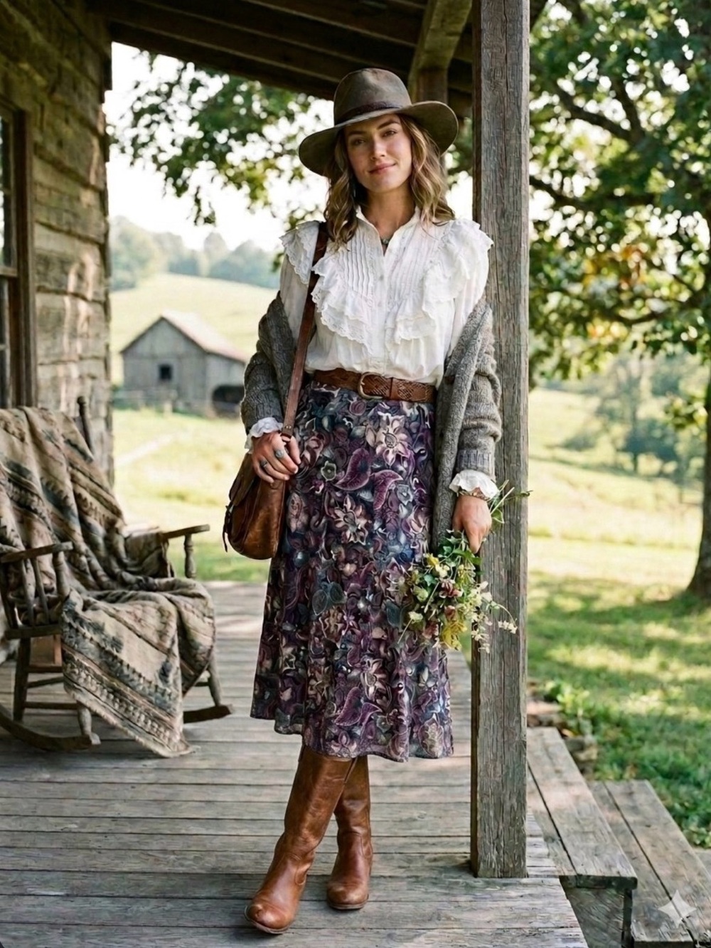 90’s Paisley Floral Print Midi Skirt